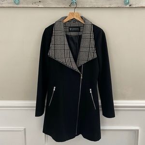 Black Guess Peacoat with Houndstooth Trim